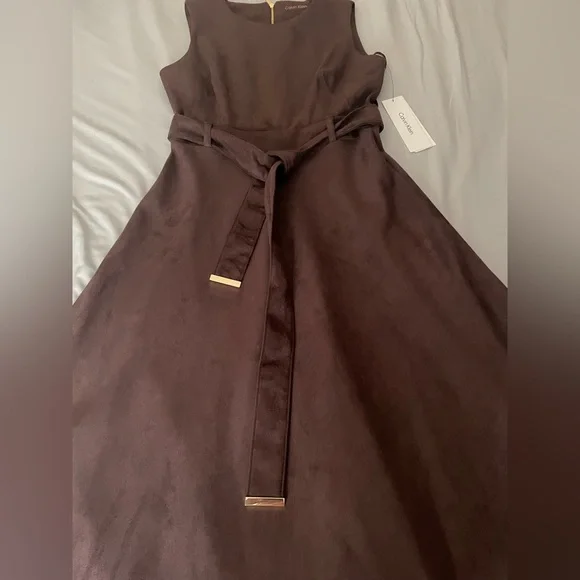 Brand New Calvin Klein Women's Slvless Chocolate Suede Aline Dress - Picture 10 of 15